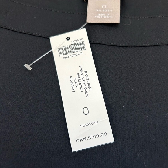 CHICO’S / NWT/ 3/4-Sleeve Poplin Black Shirt Dress/ Size - Picture 8 of 12